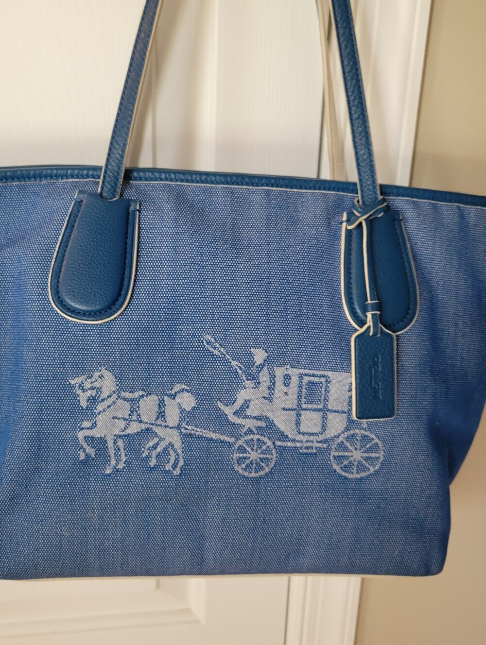 Coach Blue Canvas Horse and Carriage Taxi Tote Shoulder Bag